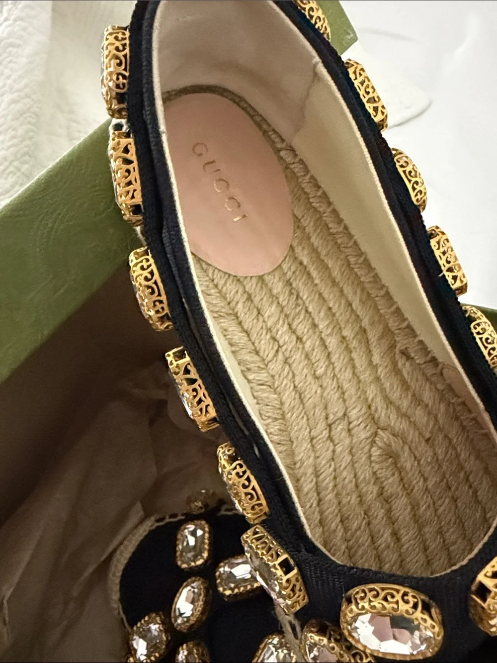 Gucci Black Crystal-Embellished Espadrille Flats